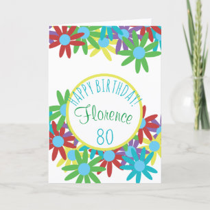 Persoonlijke kaart voor 80ste verjaardag met bloem