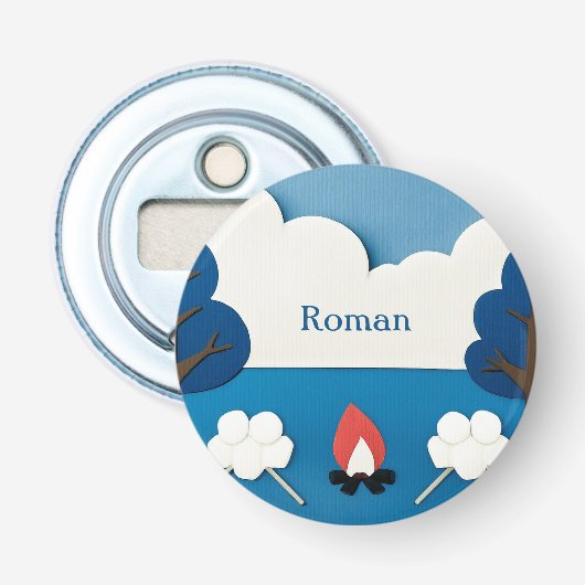 Persoonlijke kampvuur S'mores kamperen buiten Button Flesopener (Voorkant)
