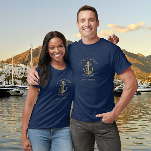 Persoonlijke Kapitein Zeevaart Goud Boot Naam T-shirt