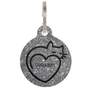 Persoonlijke kat Love Silver Black Logo Huisdierpenning