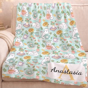 Persoonlijke kat-monogramnaam pastel high tea fleece deken