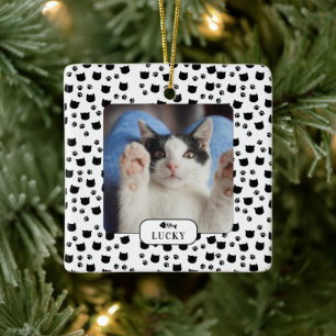 Persoonlijke kat & pootafdruk huisdier foto keramisch ornament