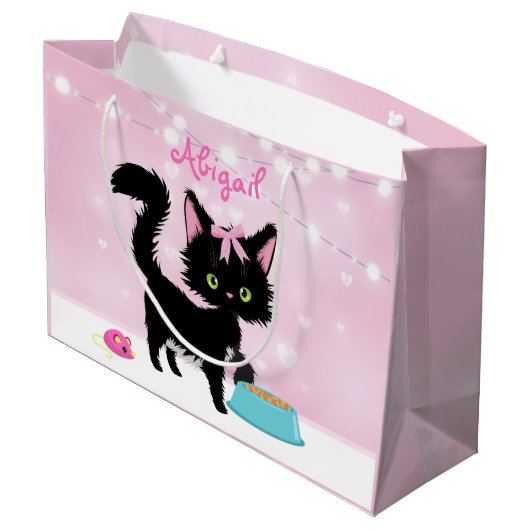 Persoonlijke kat roze en wit meisje Kitten Groot Cadeauzakje (Achterkant Gekanteld)