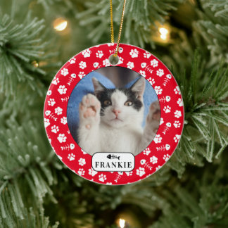 Persoonlijke kat visgraat & pootafdruk huisdier fo keramisch ornament