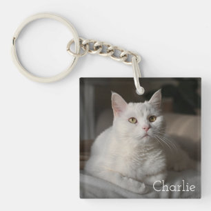 Persoonlijke kattenfoto-andeuken sleutelhanger