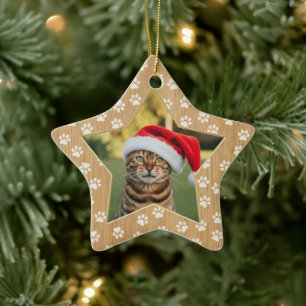 Persoonlijke kattenfoto ster pootafdrukken namaak keramisch ornament
