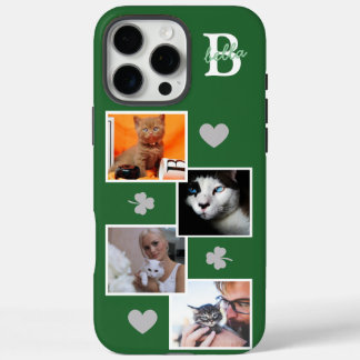Persoonlijke kattenfotocollage monogram groen iPhone 16 pro max hoesje
