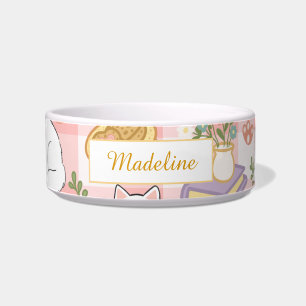 Persoonlijke kattennaam pastel roze kom keramiek