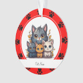 Persoonlijke kattennaam Rode Pootafdrukken Ornament (voorkant)