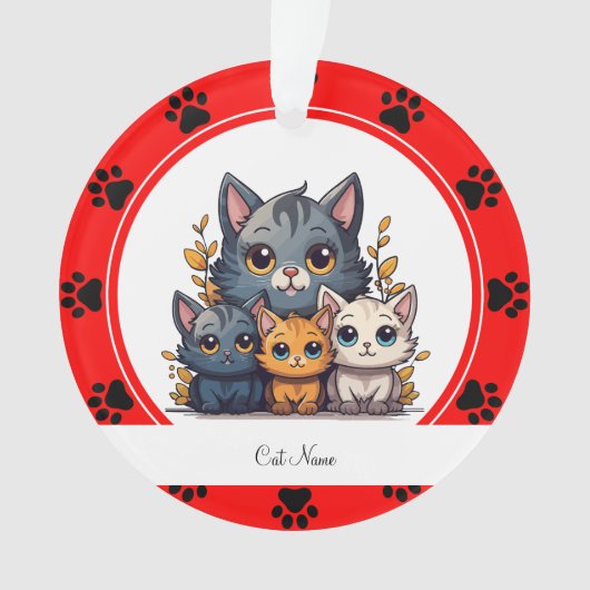 Persoonlijke kattennaam Rode Pootafdrukken Ornament (voorkant)