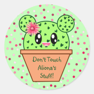 Persoonlijke Kawaii Cactus Tik mijn spullen niet a Ronde Sticker