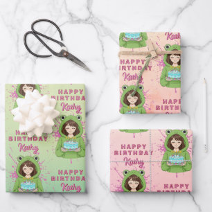 Persoonlijke Kawaii Kikker Trui Meisje Verjaardag Inpakpapier Vel