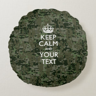 Persoonlijke KEEP CALM EN Jouw tekst Digital Camo Rond Kussen