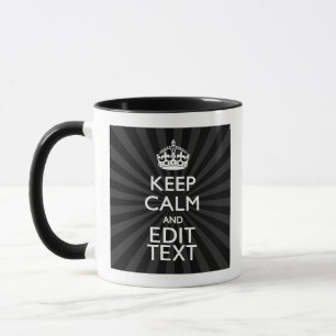Persoonlijke KEEP CALM Jouw tekst Black Sunburst Mok