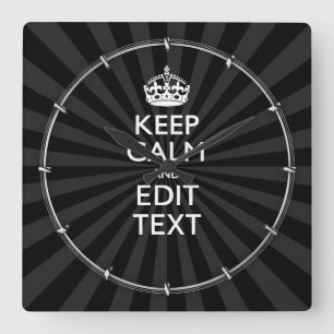 Persoonlijke KEEP CALM Jouw tekst Black Sunburst Vierkante Klok