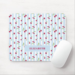 Persoonlijke kersen blauwe strepen retro cute muismat