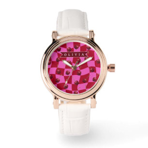 Persoonlijke Kersenruit Retro Aangepaste Naam Horloge