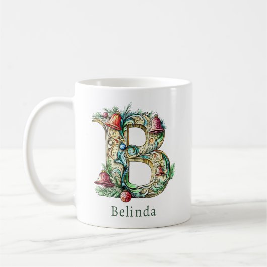 Persoonlijke Kerst B Initiële Monogram Koffiemok (Links)