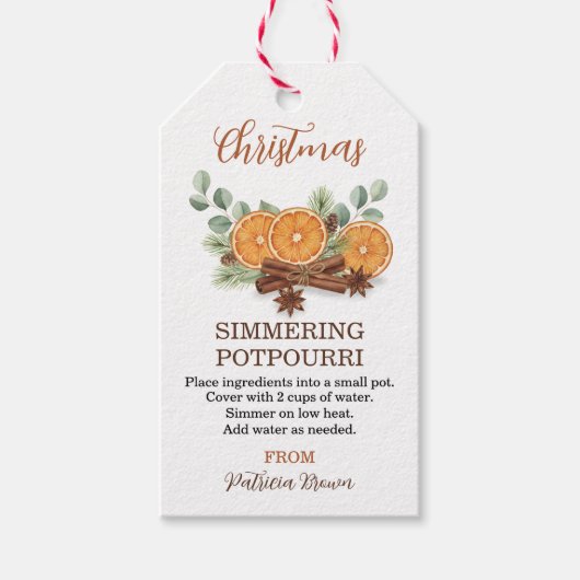 Persoonlijke Kerst Borrelende Potpourri Cadeaulabel (Voorkant)