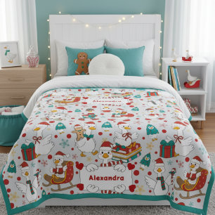 Persoonlijke Kerst Cute Gans Naam  Sherpa Deken