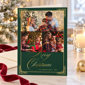 Persoonlijke Kerst Foto Collage Elegante Groen Feestdagen Kaart
