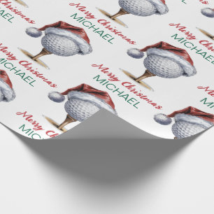 Persoonlijke Kerst Golfbal Met Kerstmannenhoed Cadeaupapier