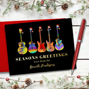 Persoonlijke Kerst Guitar Seizoensgroeten Goud Folie Feestdagenkaart