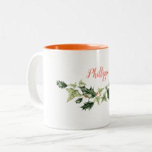 Persoonlijke, kerst in Holly en Ivy Tweekleurige Koffiemok
