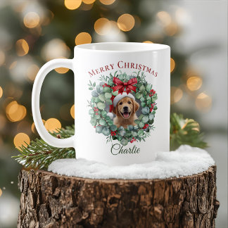 Persoonlijke kerst mok voor huisdieren met krans e