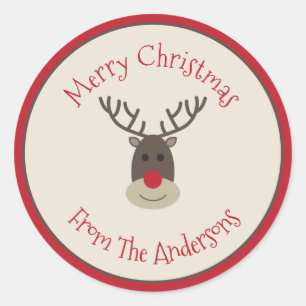 Persoonlijke Kerst Reindeer Familienaam Ronde Sticker