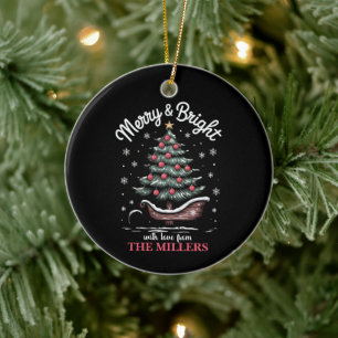 Persoonlijke Kerst slee Kerstboom Merry & Bright Keramisch Ornament