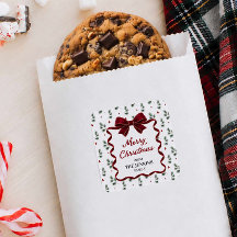 Persoonlijke kerst sticker met rode strik