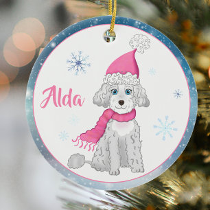 Persoonlijke Kerstbal Cute Poodle Winter Keramisch Ornament