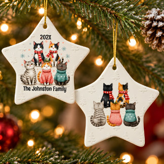 Persoonlijke Kerstbal voor Kat Familie Keramisch Ornament