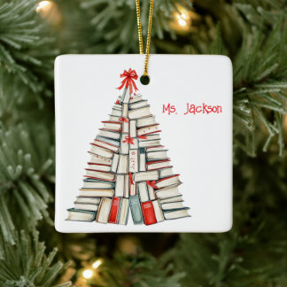 Persoonlijke Kerstboom Boek- Leraar/Bibliothecaris Keramisch Ornament