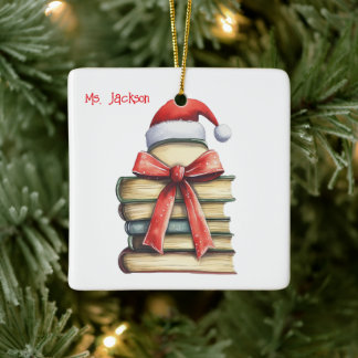 Persoonlijke Kerstboom Boek- Leraar/Bibliothecaris Keramisch Ornament