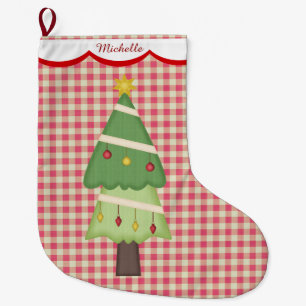 Persoonlijke Kerstboom met Rode Gingham Grote Kerstsok