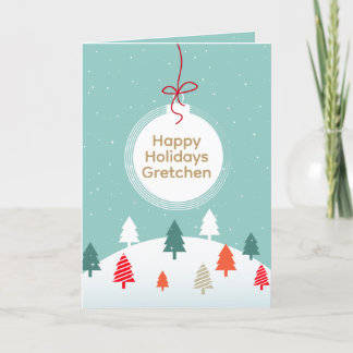 Persoonlijke kerstboomornament Teal Sneeuw Feestdagen Kaart