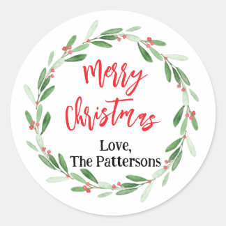 Persoonlijke kerstcadeautaszak enveloppeelzegels ronde sticker