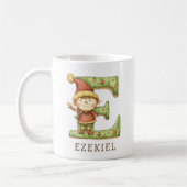 Persoonlijke Kerstelf Beginletter E Monogram Koffiemok (Links)