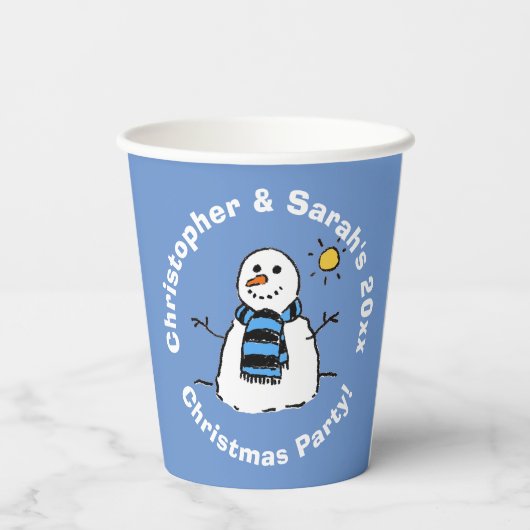 Persoonlijke kerstfeestdag Snowman Papieren Bekers (Achterkant)