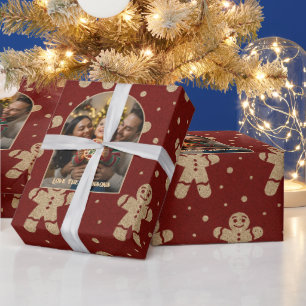 Persoonlijke Kerstfoto op Gemberkoekje Cadeaupapier