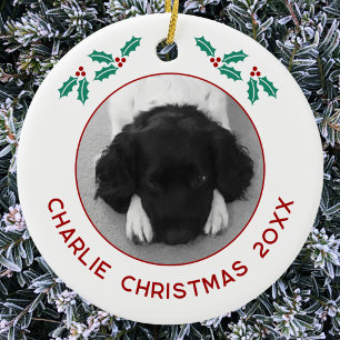 Persoonlijke kerstfoto van huisdier puppy hond keramisch ornament