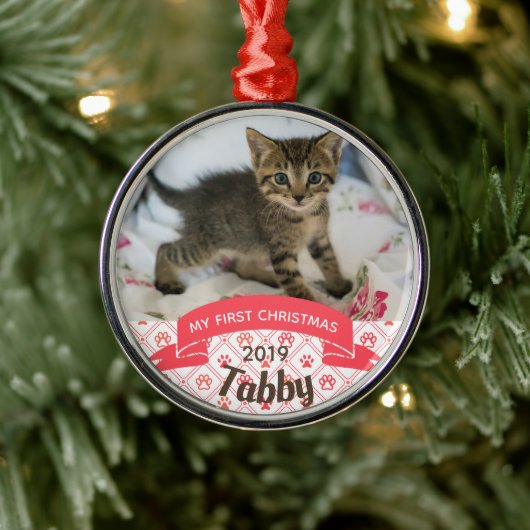 Persoonlijke kerstfoto van Kitten Metalen Ornament (Boom)