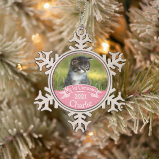 Persoonlijke kerstfoto van Kitten Tin Sneeuwvlok Ornament