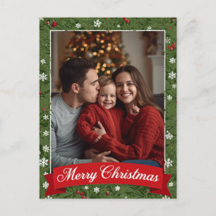 Persoonlijke kerstgroen met familiefoto feestdagenkaart