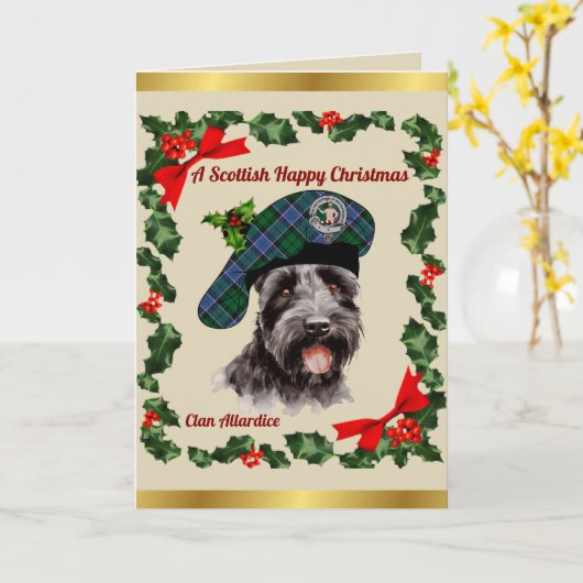 Persoonlijke Kerstkaart Allardice Scottie Dog Kaart (Gele Bloem)
