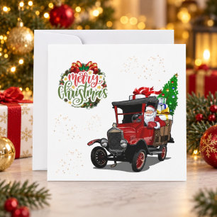 Persoonlijke Kerstkaart met Kerstman in Oude Auto Kaart