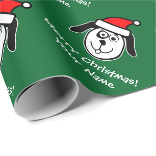 Persoonlijke kerstkersthondencartoon cadeaupapier