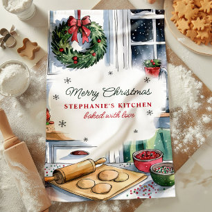 Persoonlijke kerstkeuken bakscene theedoek